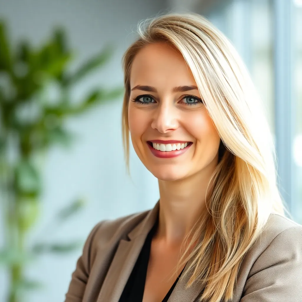 Portret van een Nederlandse zakenvrouw met een tevreden glimlach